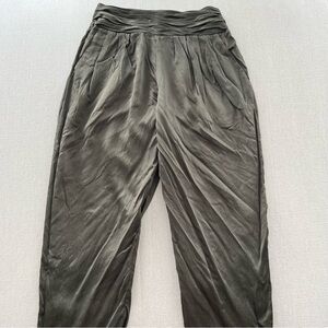 CLUB MONACO Olive Green Satiny Elastic High Waist Pants